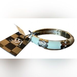 SAKS Fifth Avenue Cream/Gold Accents Hinged Bangle Bracelet — NWT